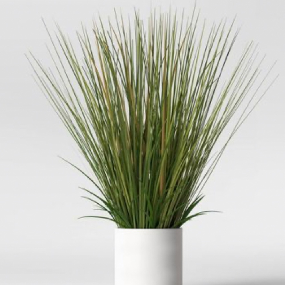 (2) 25” Artificial Onion Grass Arrangement in Ceramic Pots